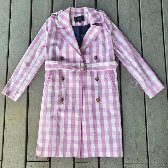 J.Crew 2011 Icon Trench Coat in Oversized Gingham Button Front Sash Tie Lilic 0 - Picture 7 of 12